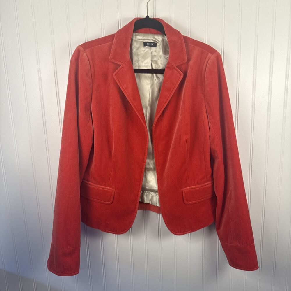 J Crew Velvet Women Cotton Red Holiday Blazer Jacket Aprox. size 8 Plz Measure!
